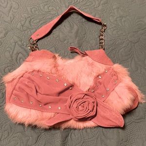 New without tags, adorable smoky rose, Fur and suede leather purse
